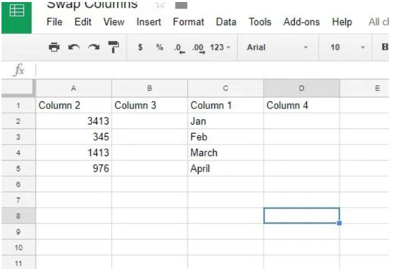 Chuyển cột bằng lệnh sao chép 3